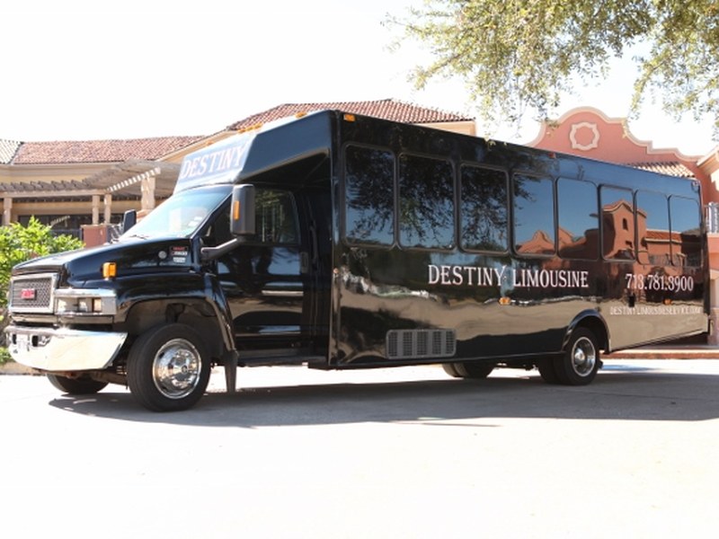 30 Passenger Black Limo Bus, a 30 passenger vehicle available from Destiny Limousine Service, Houston TX