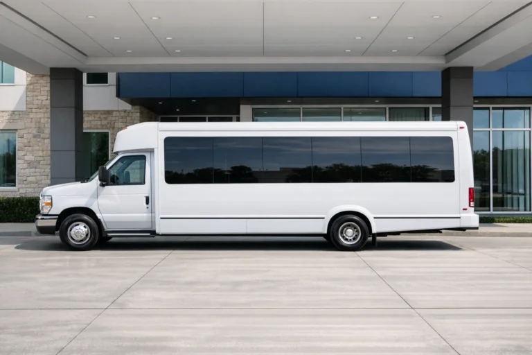 White Ford E450 Minibus - side profile