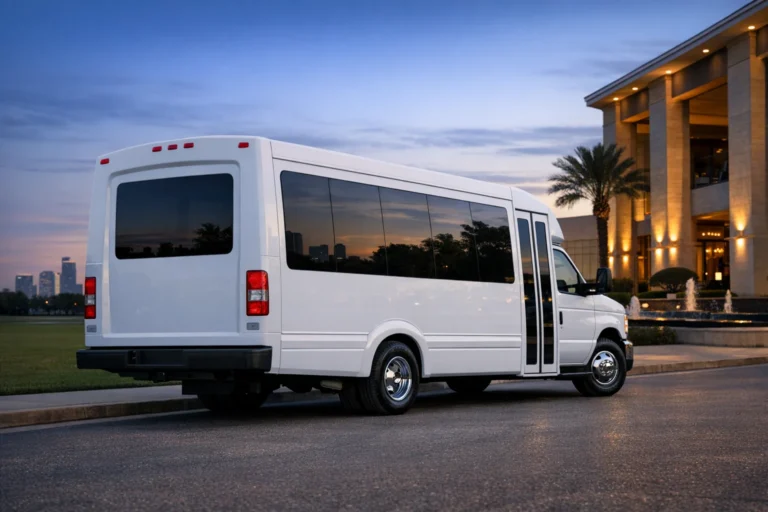White Ford E450 Minibus - rear three-quarter